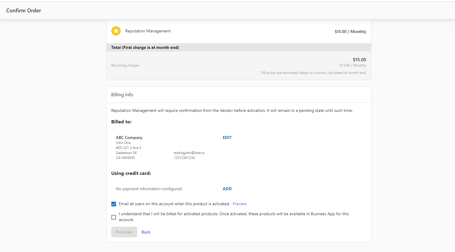Edit Billing Information