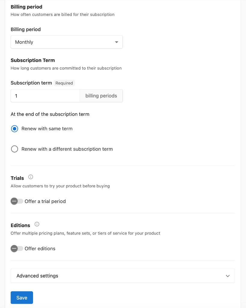 Fixed price billing options