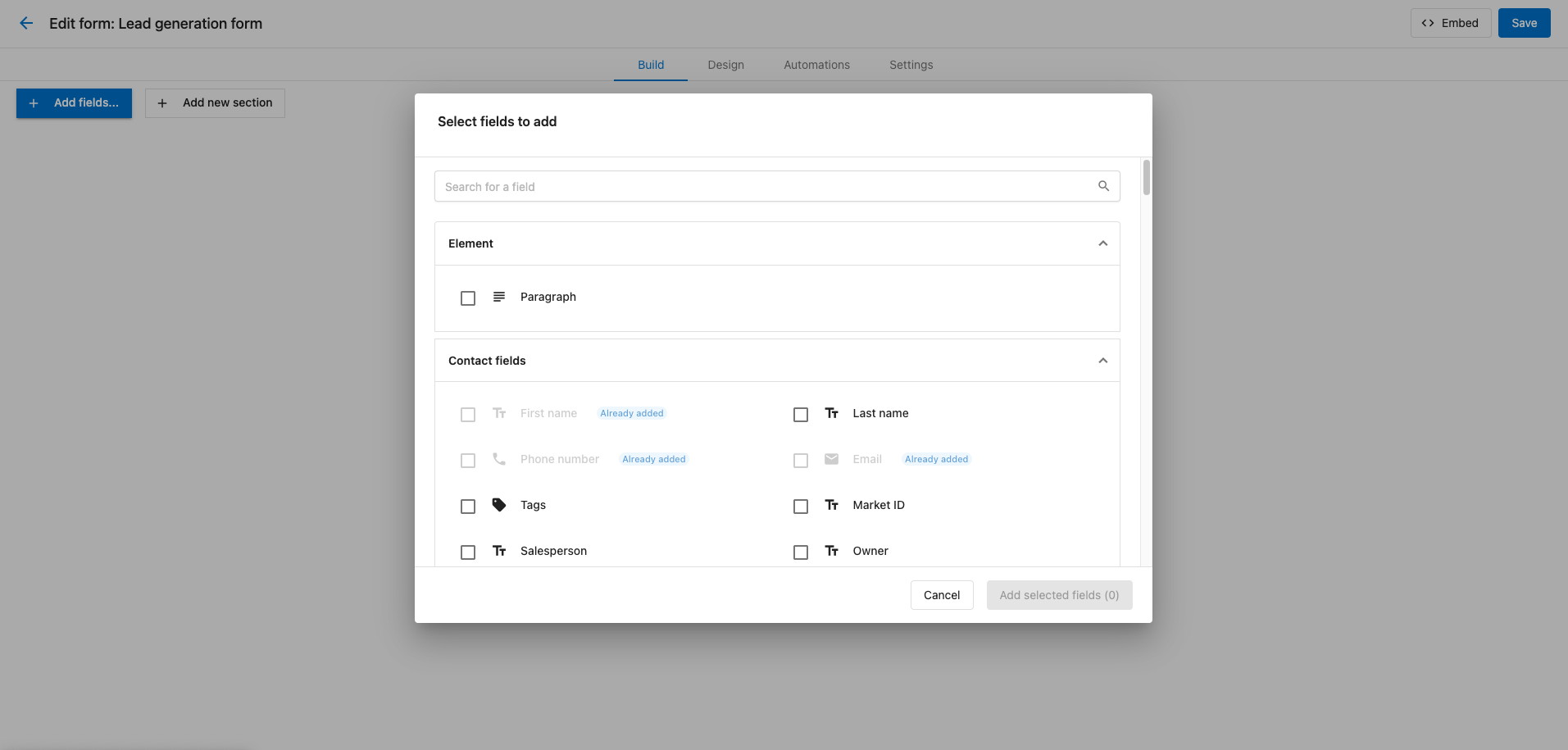 Form field options