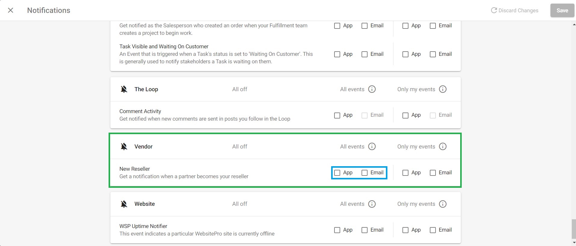 Vendor notifications