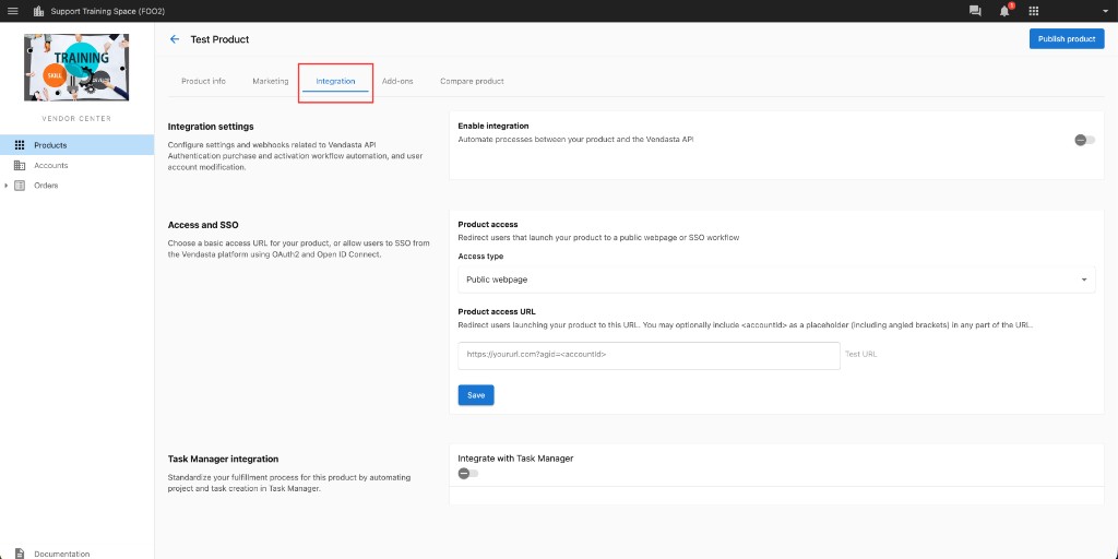 Integration tab in Vendor Center