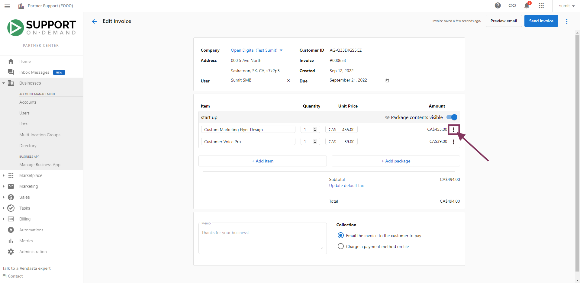 Kebab menu for invoice line item options