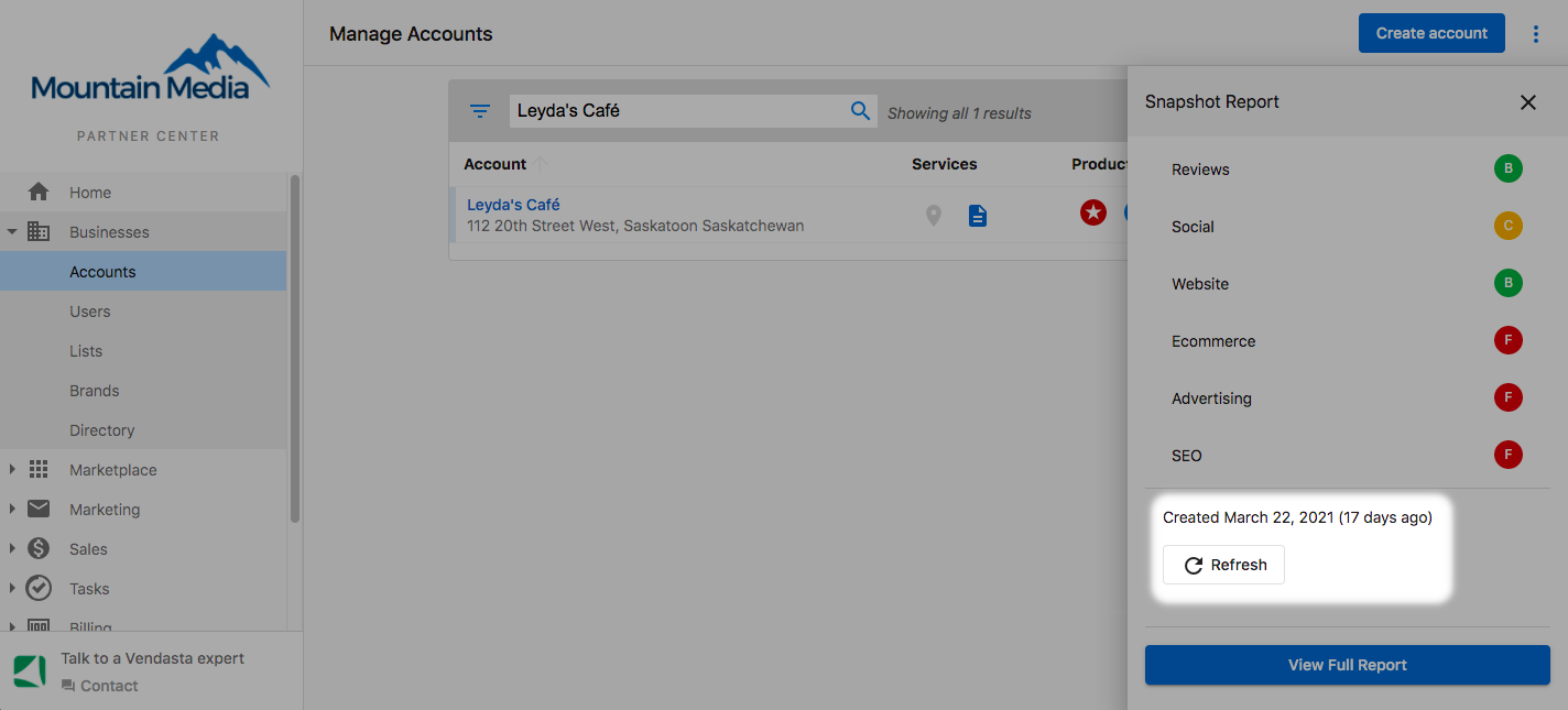 Refresh Snapshot Report button