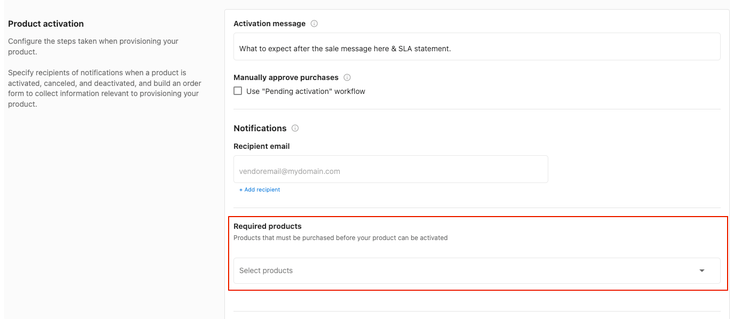 Required products selection interface