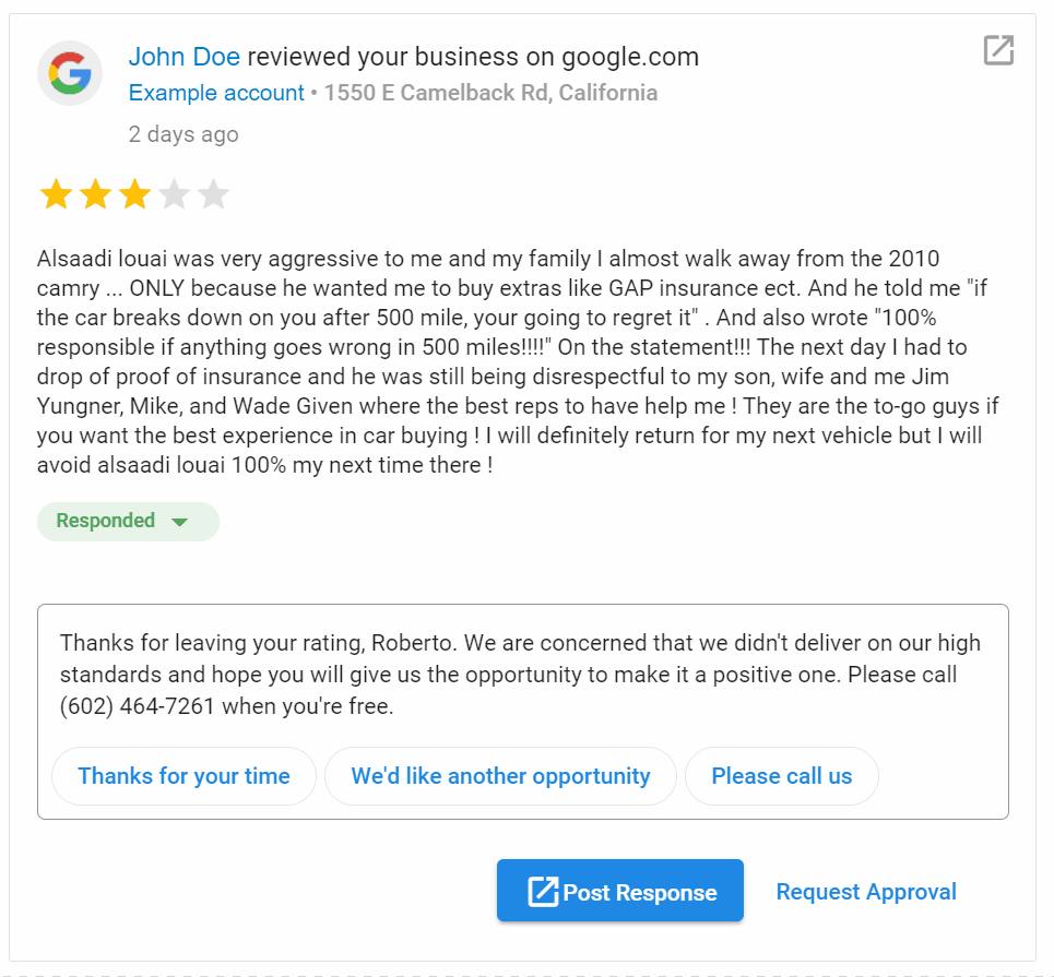 Review response interface