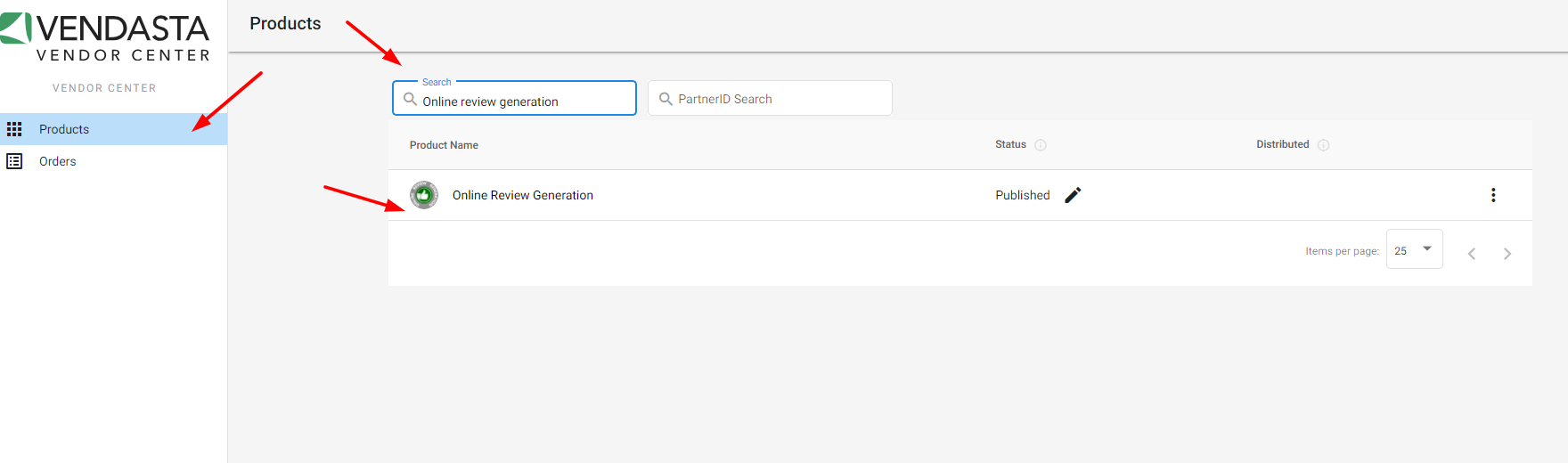 Search for a vendor product