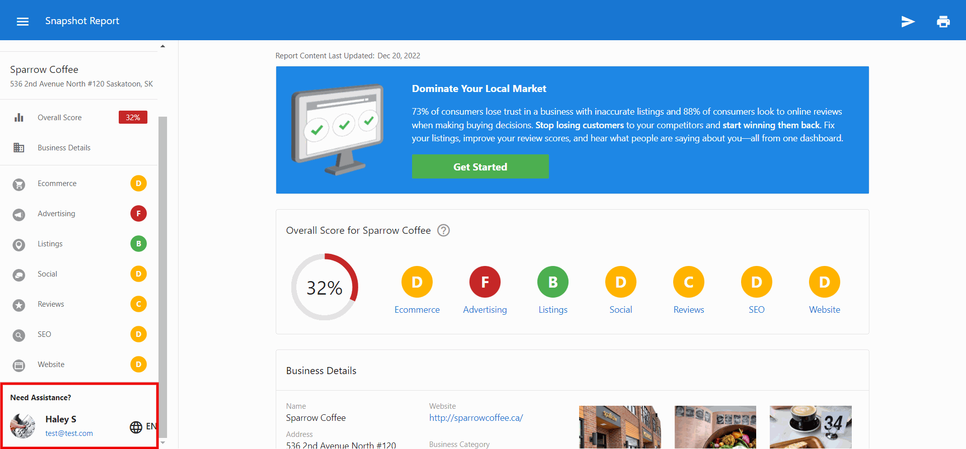 Barra lateral del Snapshot Report