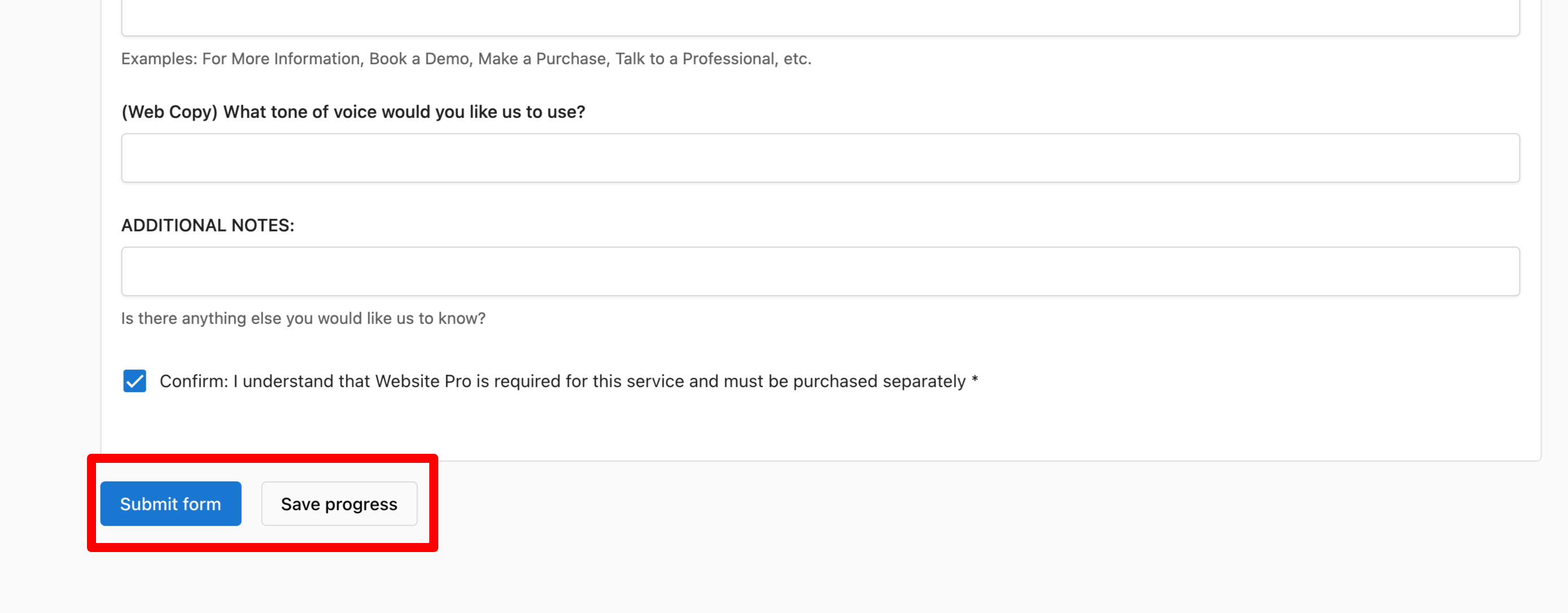 Submitting a fulfillment form