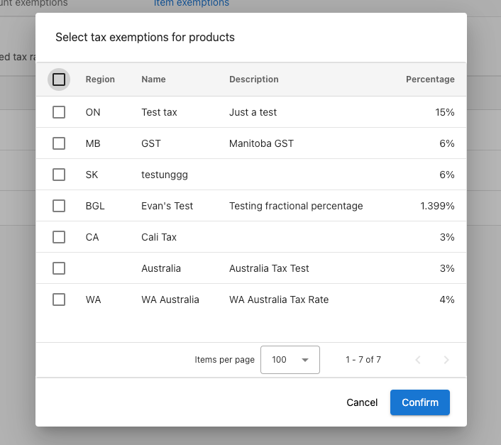 Select tax rates for exemption