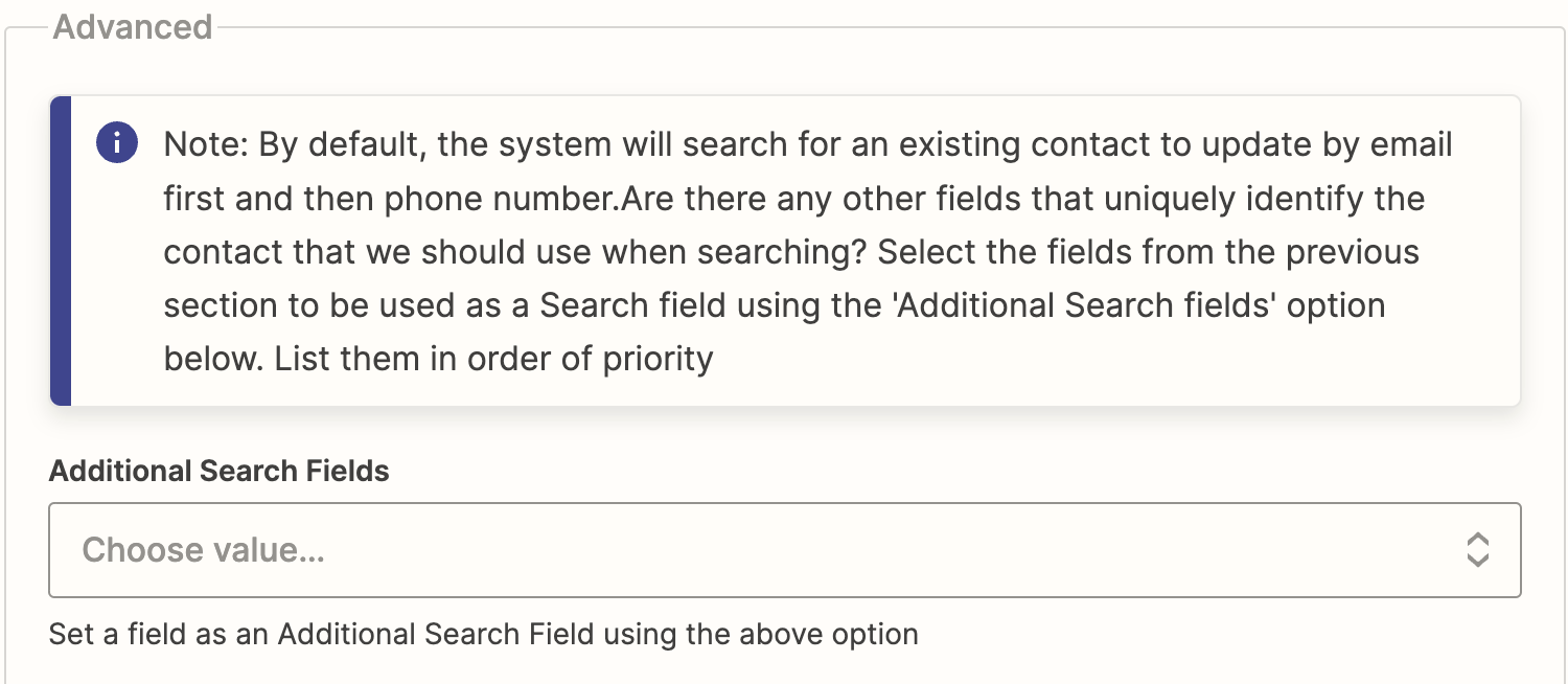 Zapier additional search fields