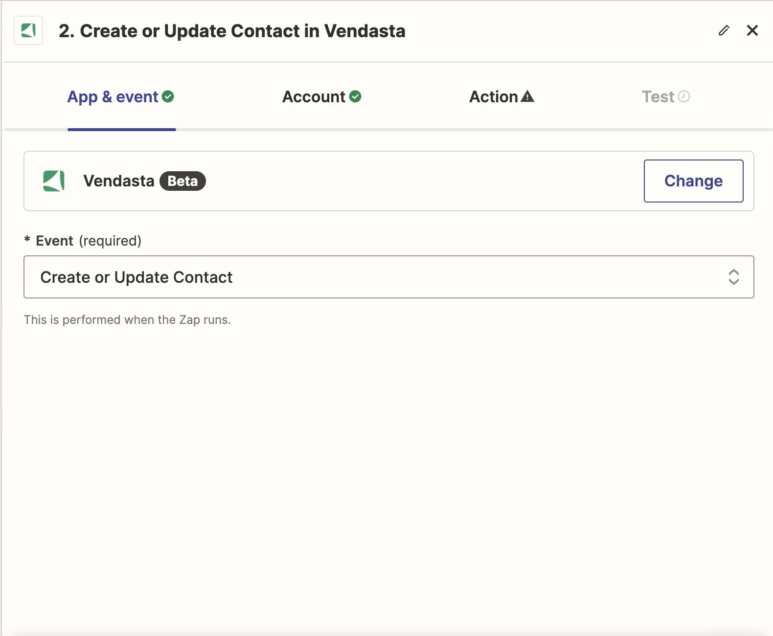 Zapier selecting create/update action