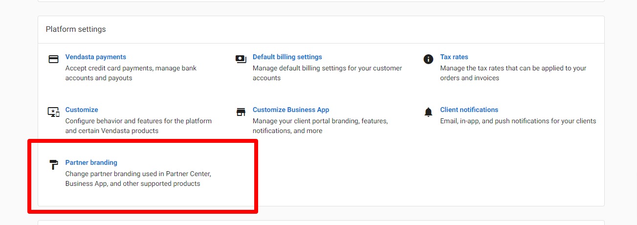Partner branding menu screenshot