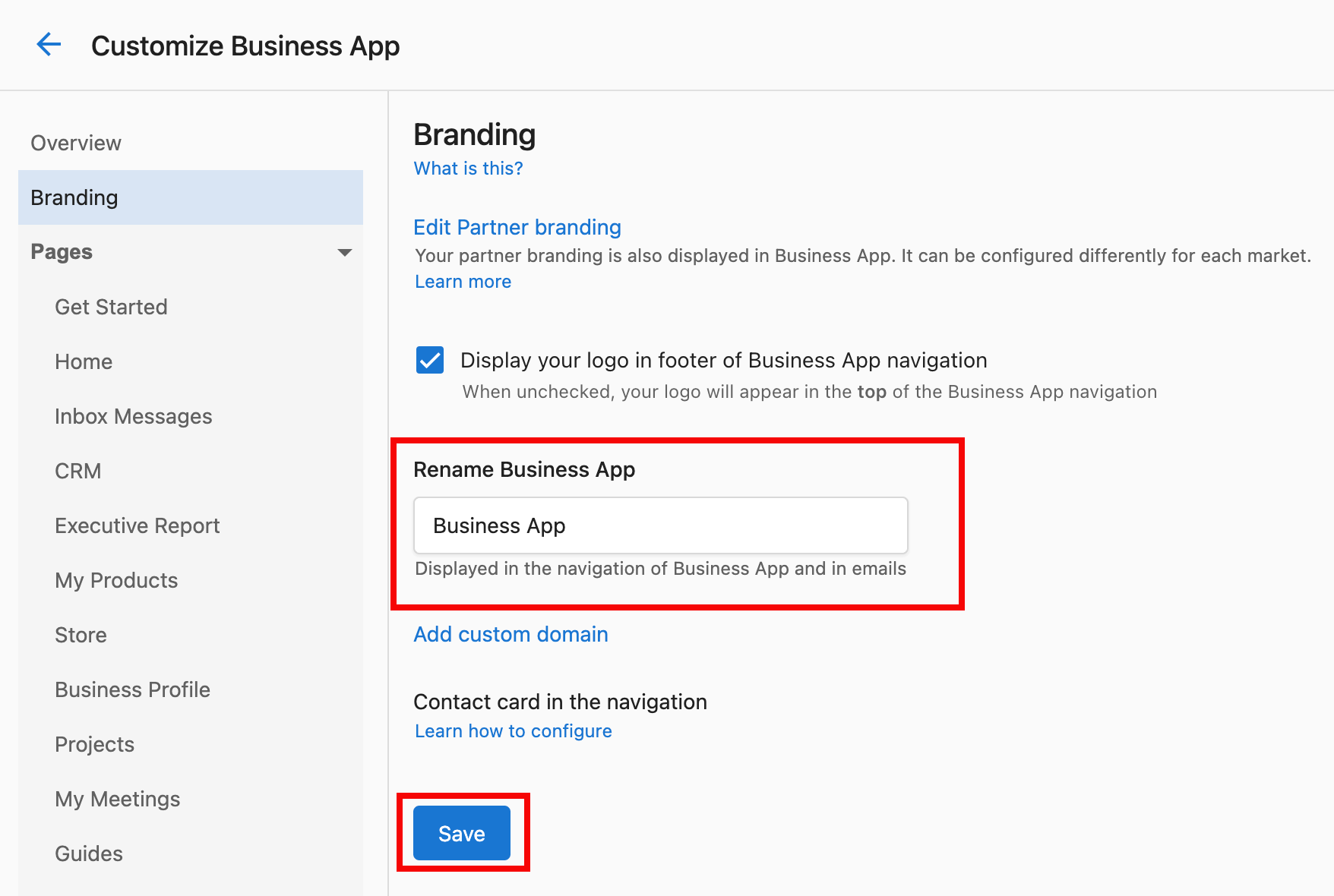 Rename Business App interface