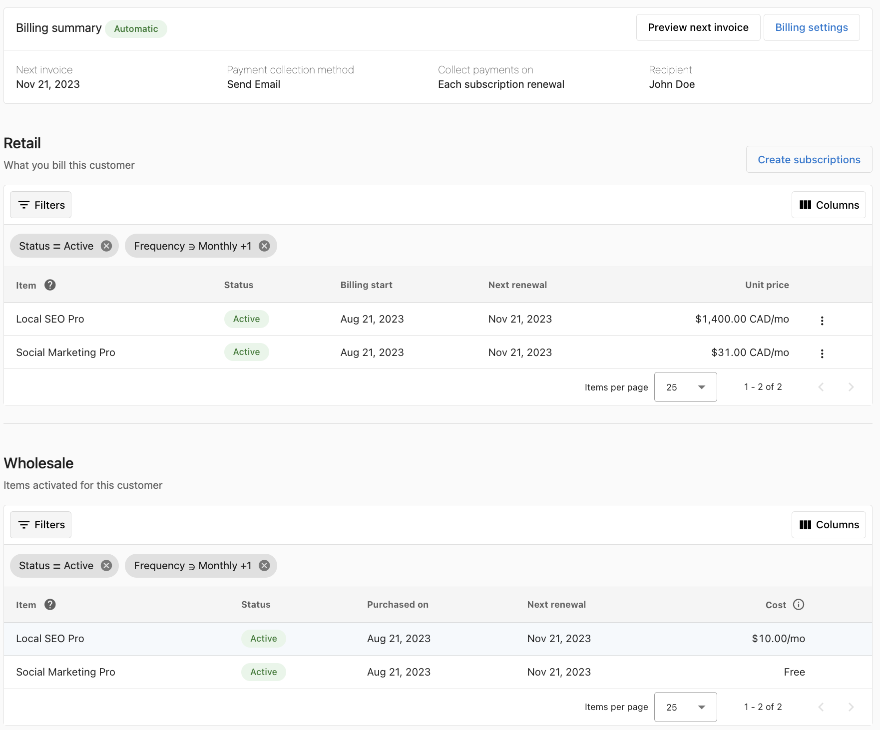 Account-level billing settings