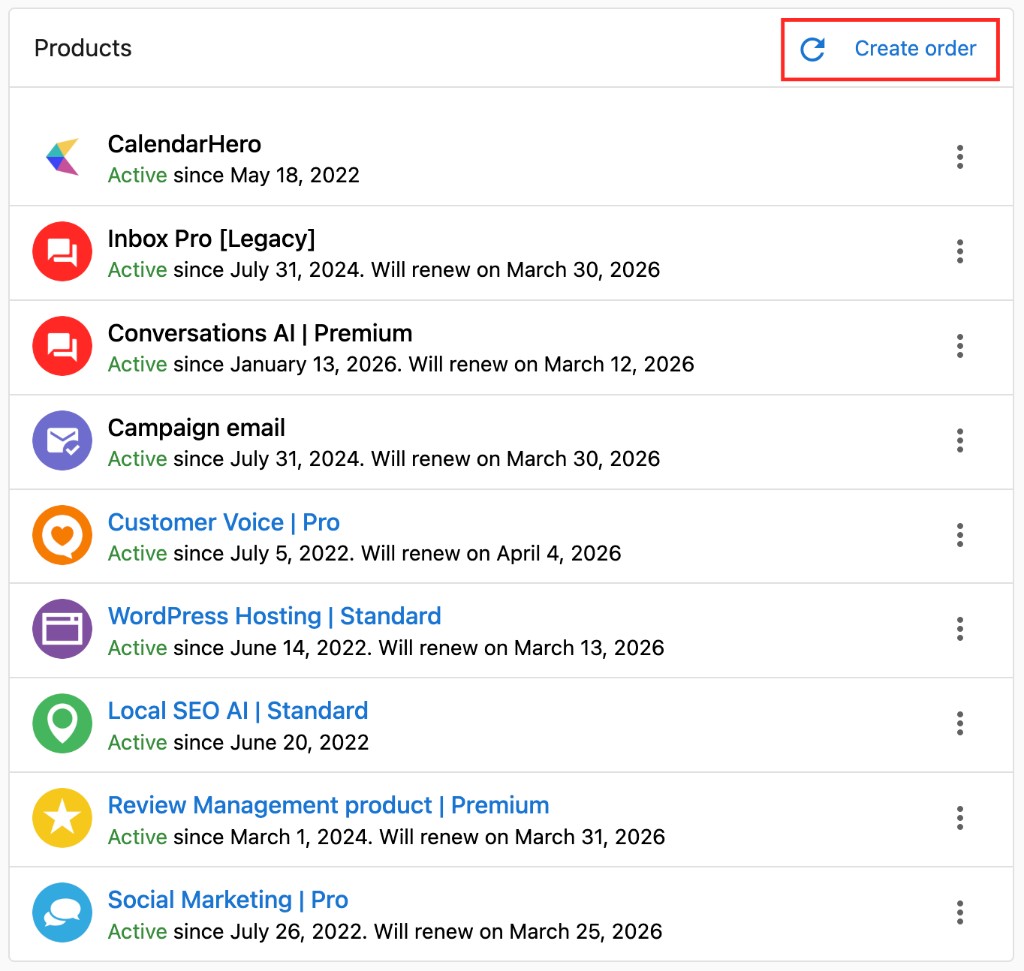 Order Products button