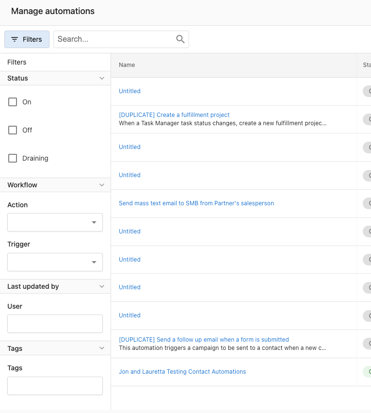 Automation Activity filters