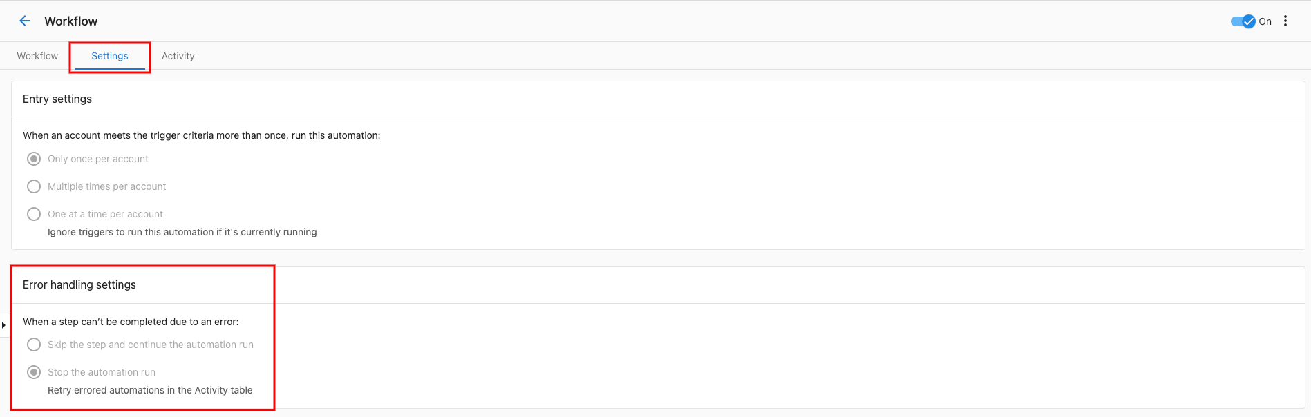 Error in activity list