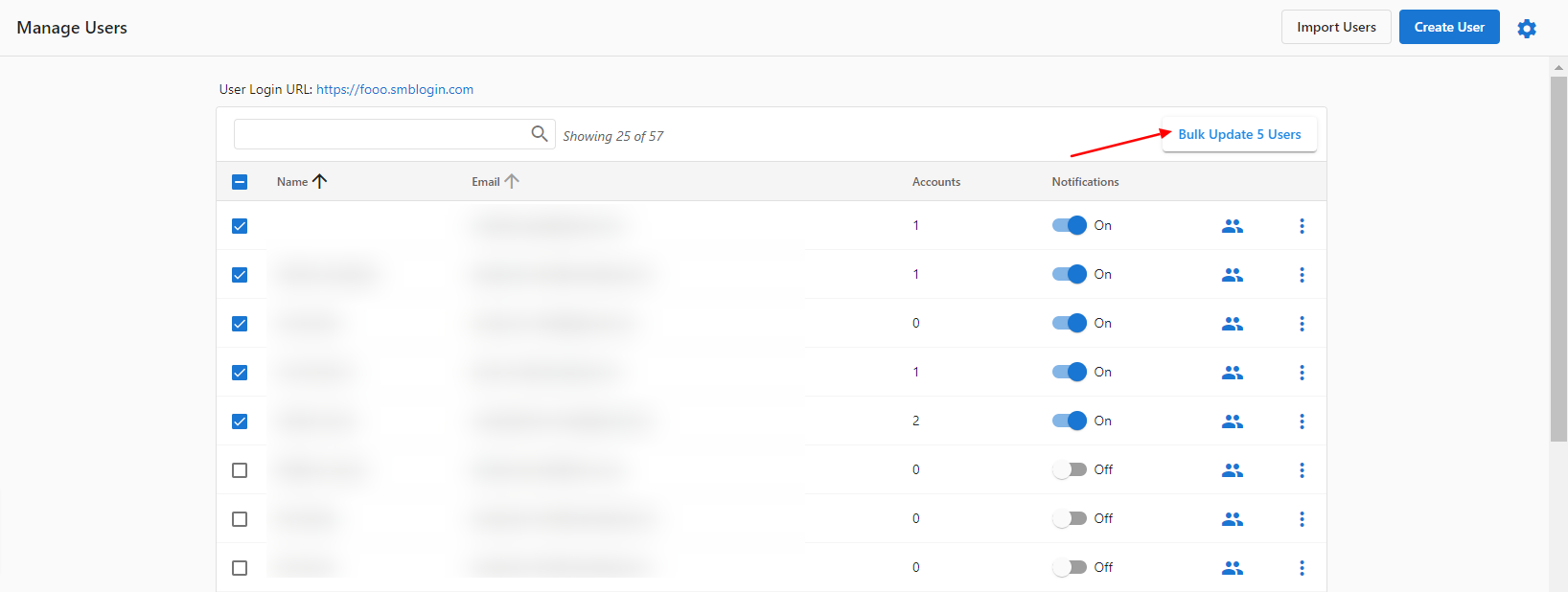 Bulk update users interface