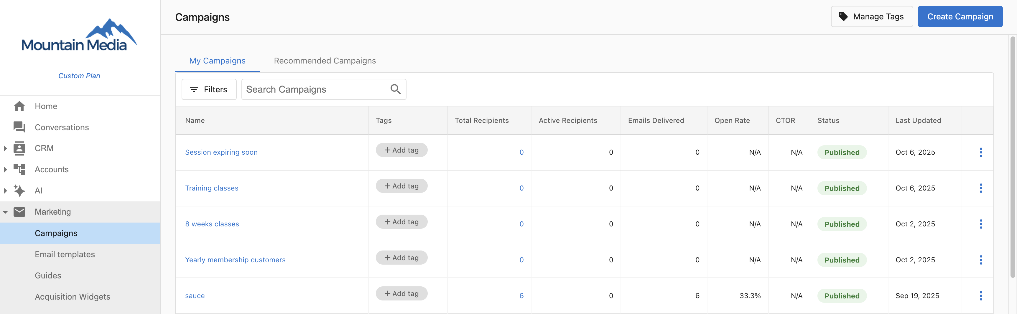 Campaigns page
