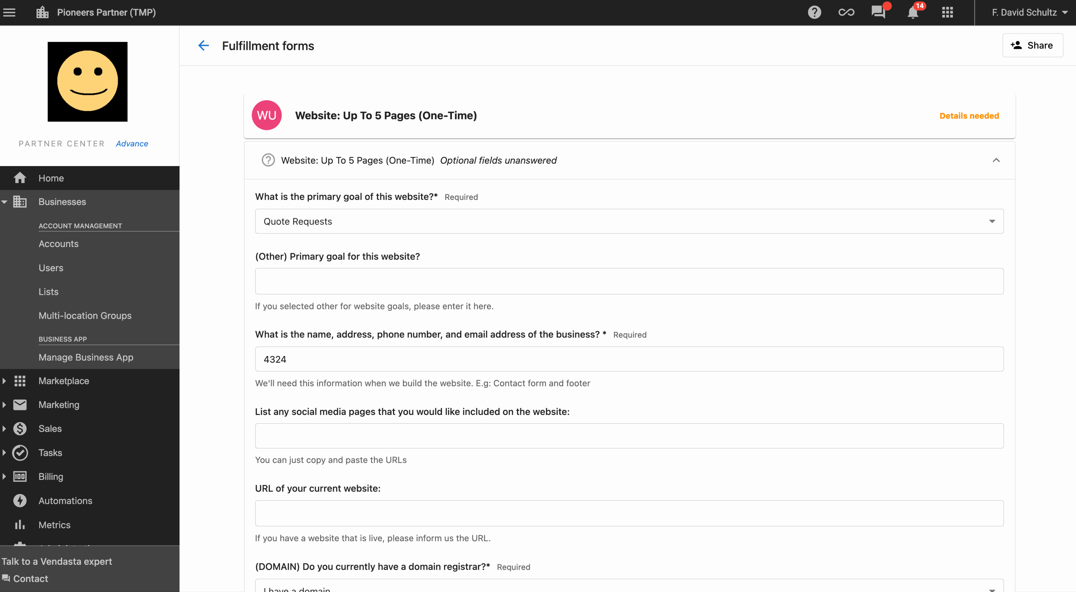 Completing a fulfillment form