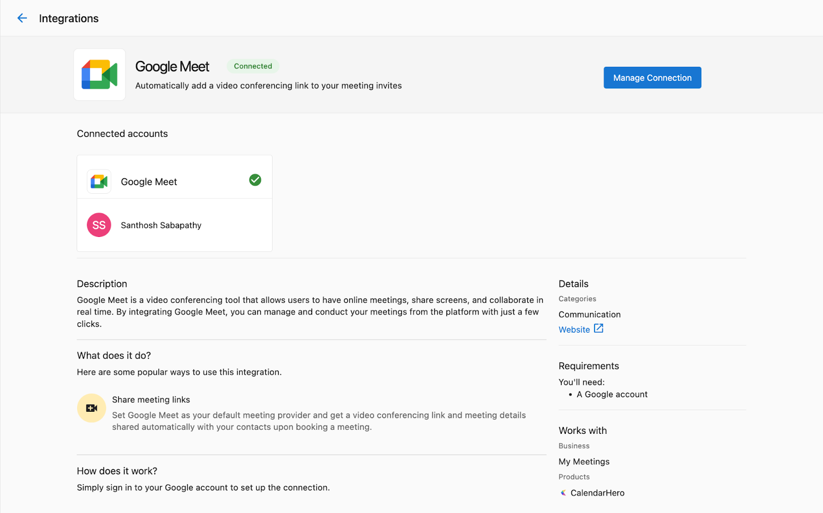 Google Meet connection completed