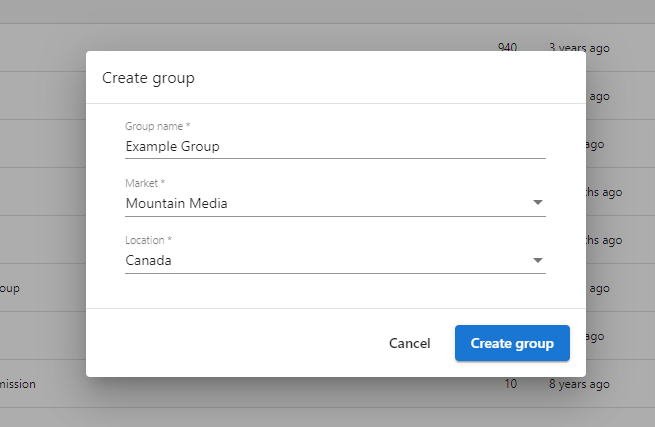 Create Group from Homepage