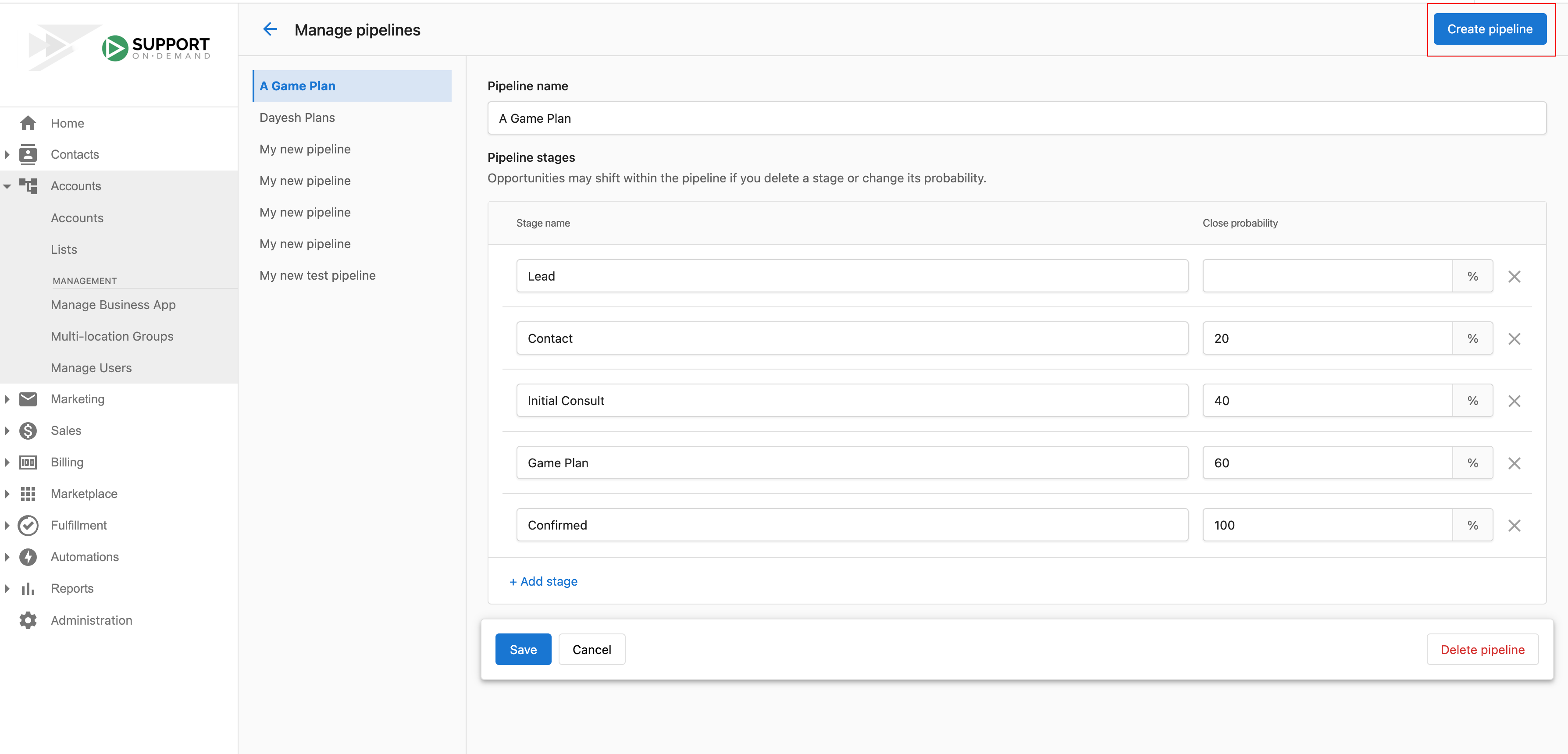 Create pipeline interface