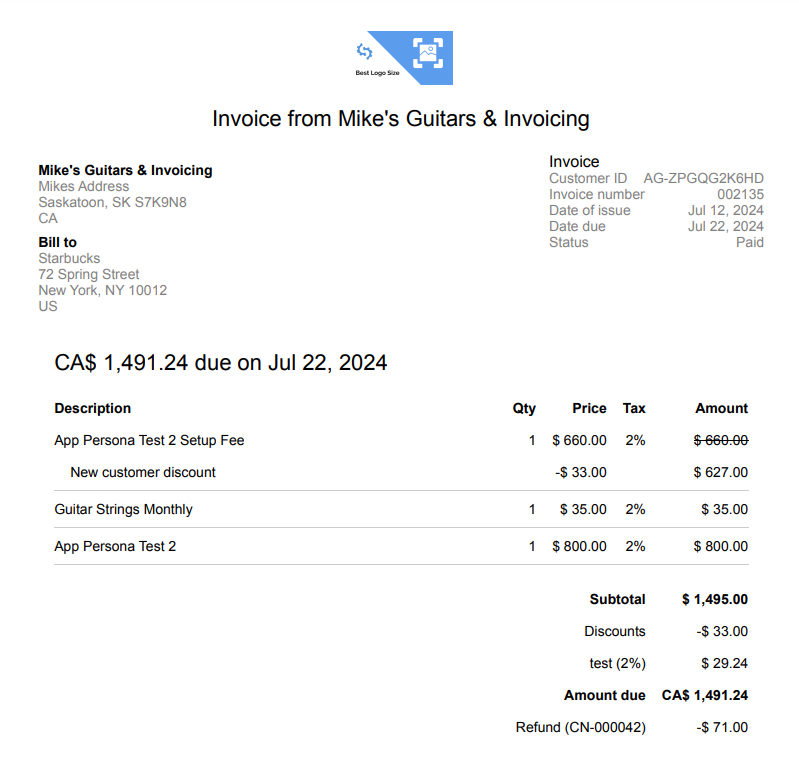 Refundable credit note example