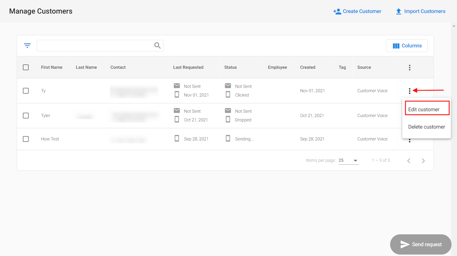 Edit customer option