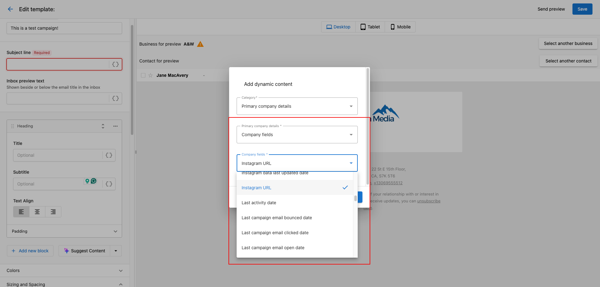 Dynamic component options
