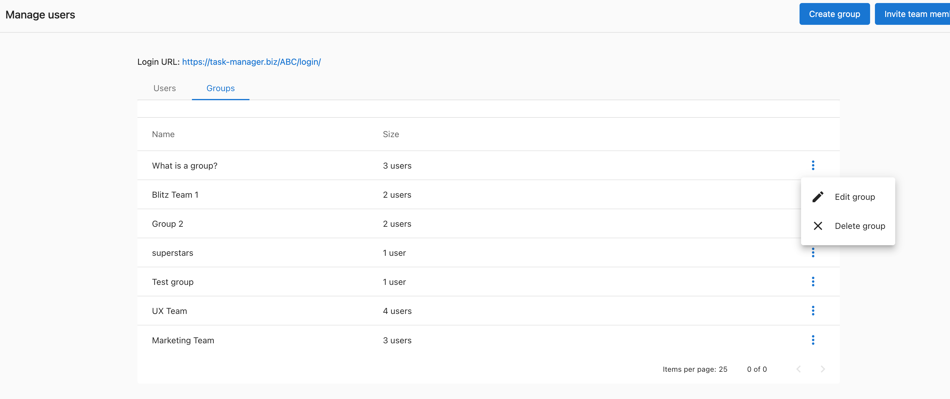 Edit or delete task manager groups
