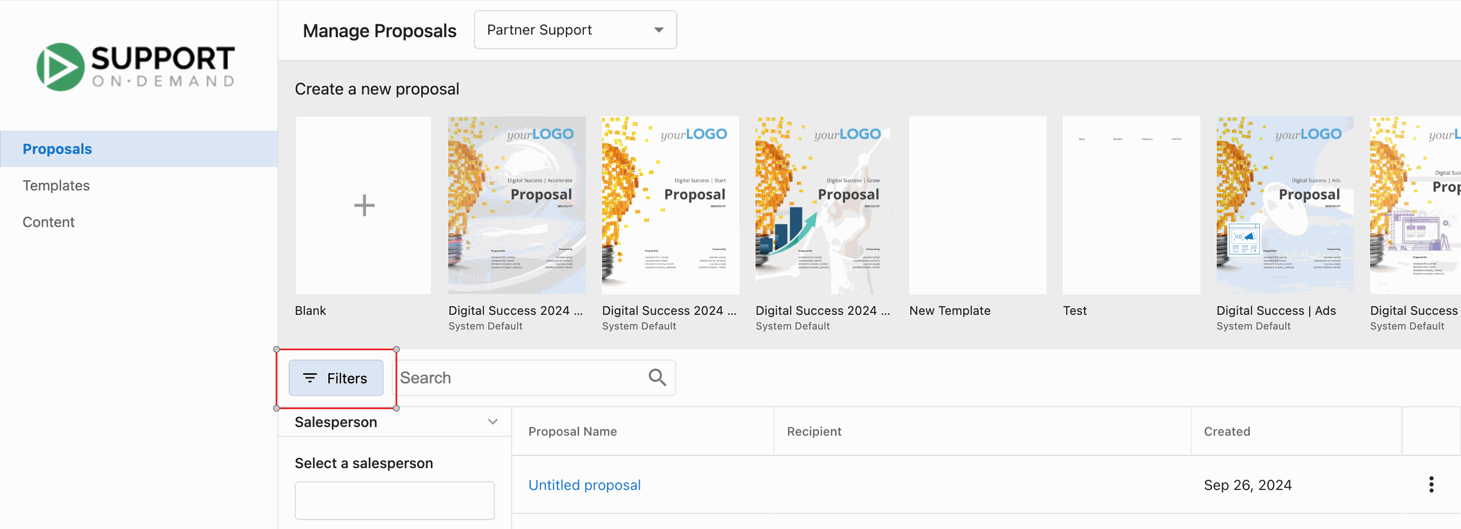 Filtering proposals by salesperson