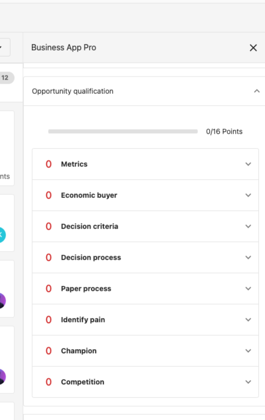 MEDDIC Opportunity Qualification Screen