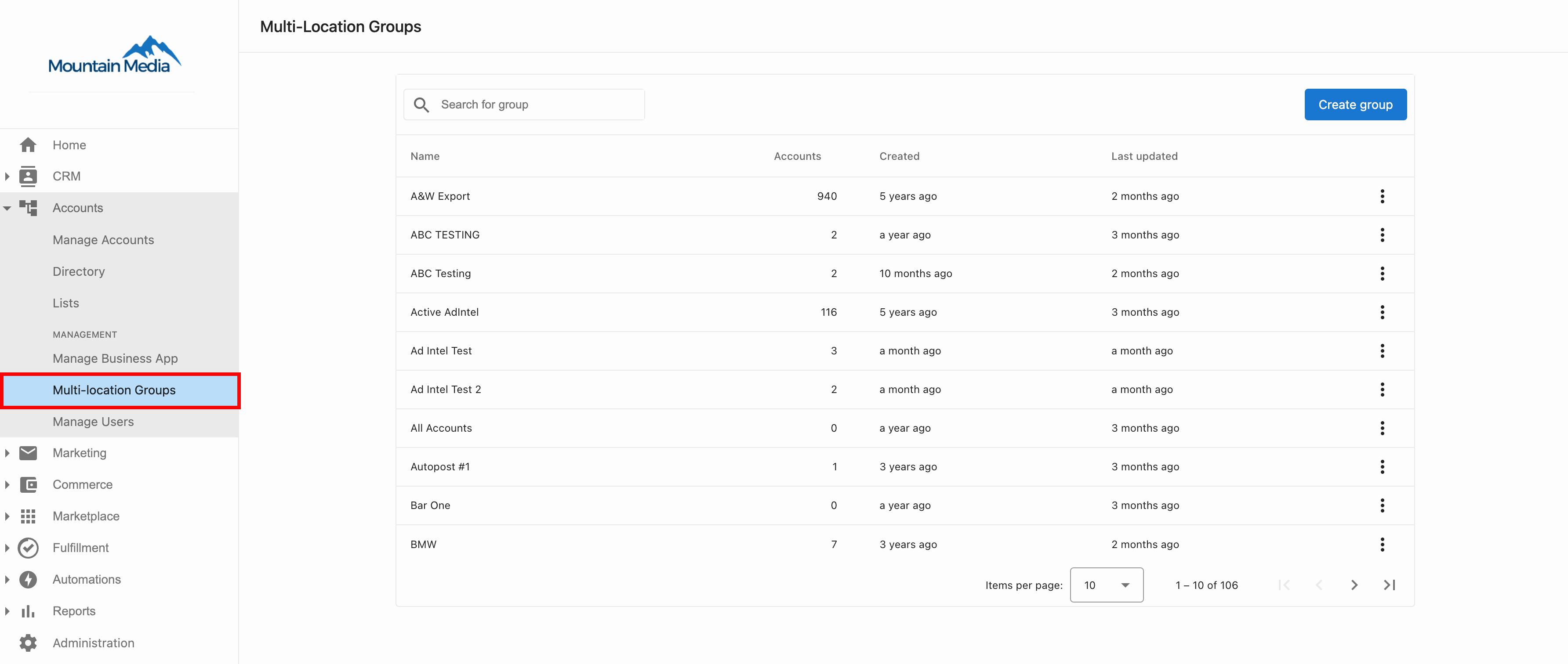 Multi-Location Groups under Accounts tab