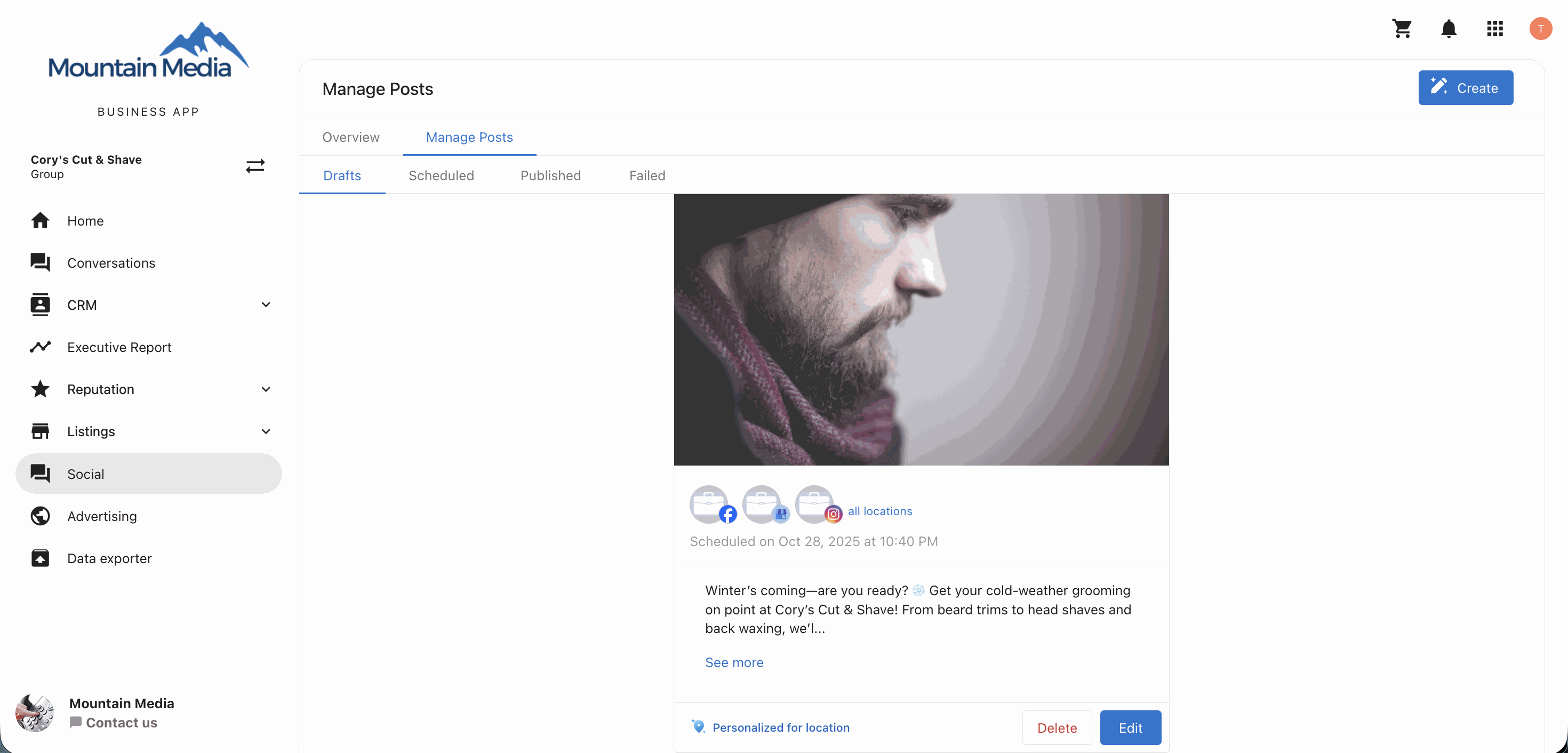 Manage Posts - edit
