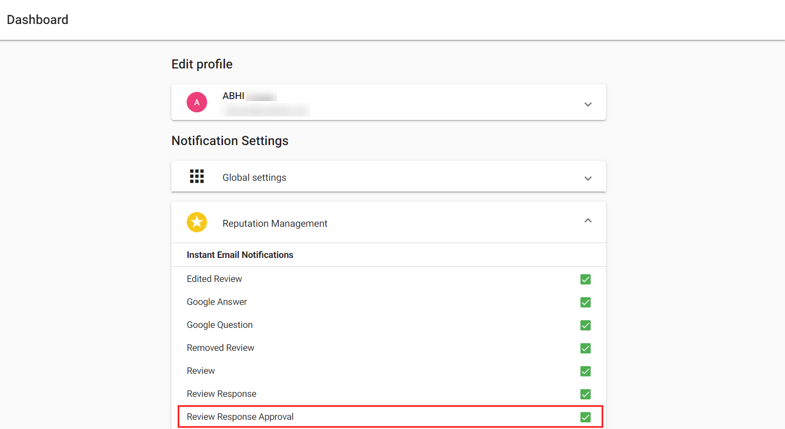 Notification settings