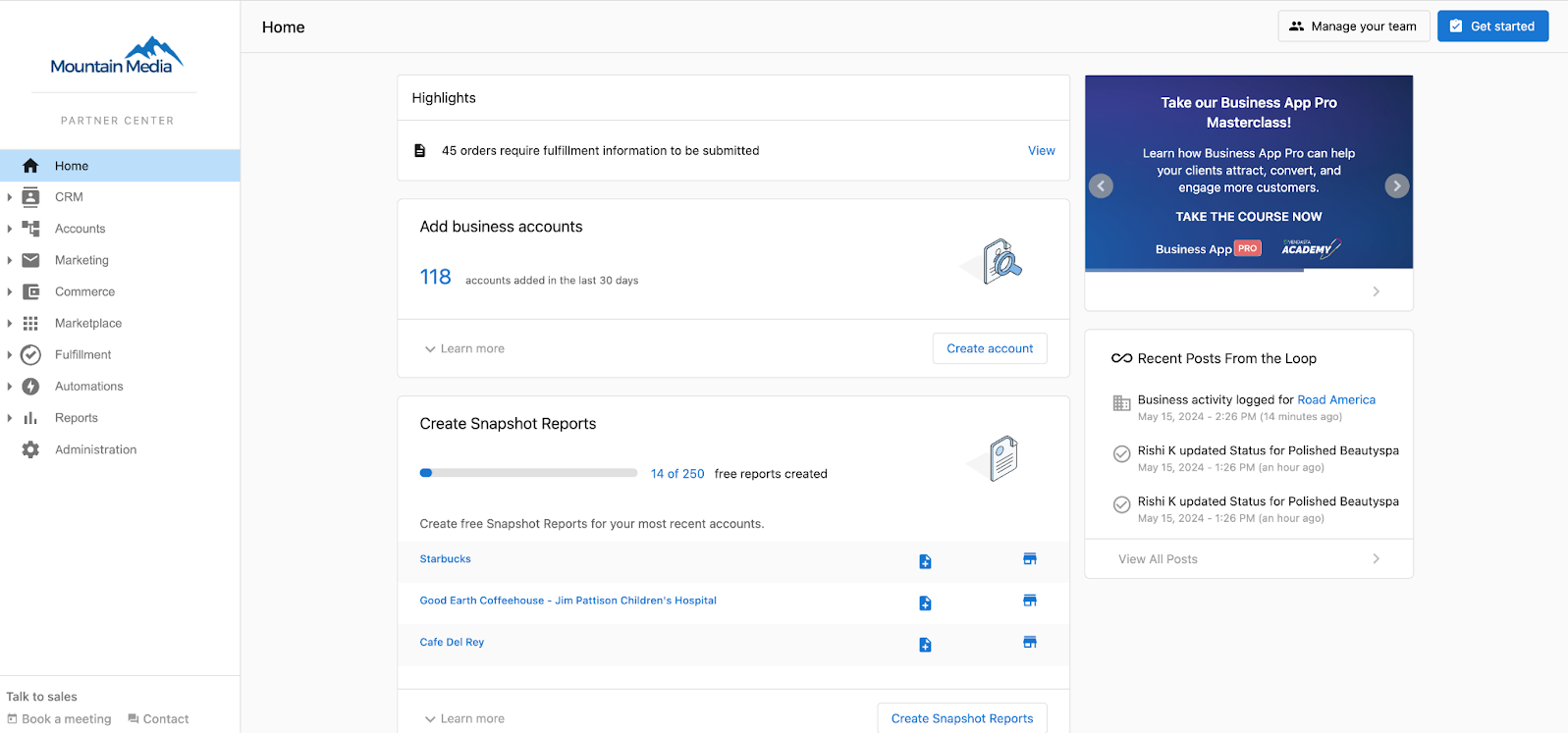 Partner Center Home Page