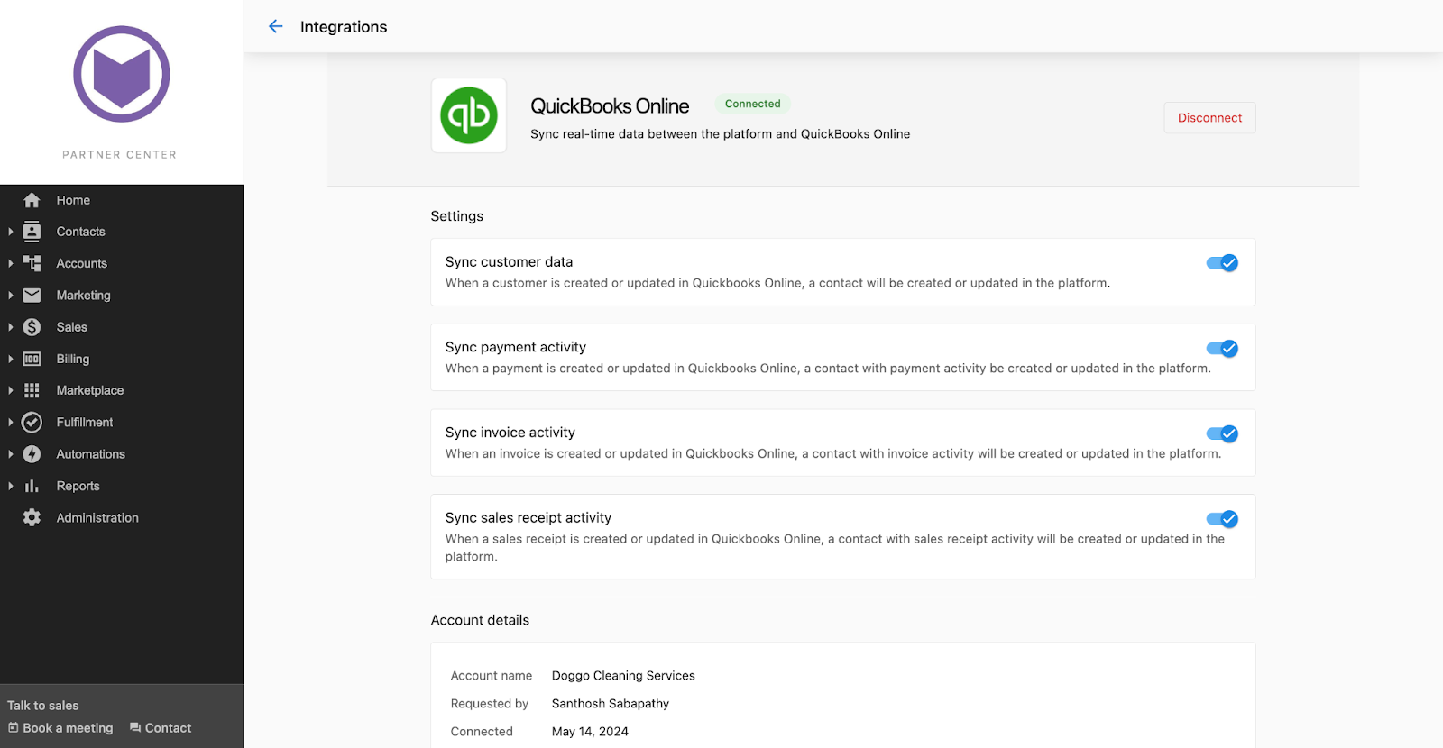 QuickBooks Connection Settings