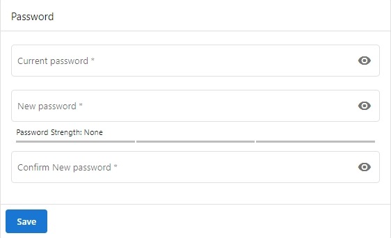 Password section in profile settings