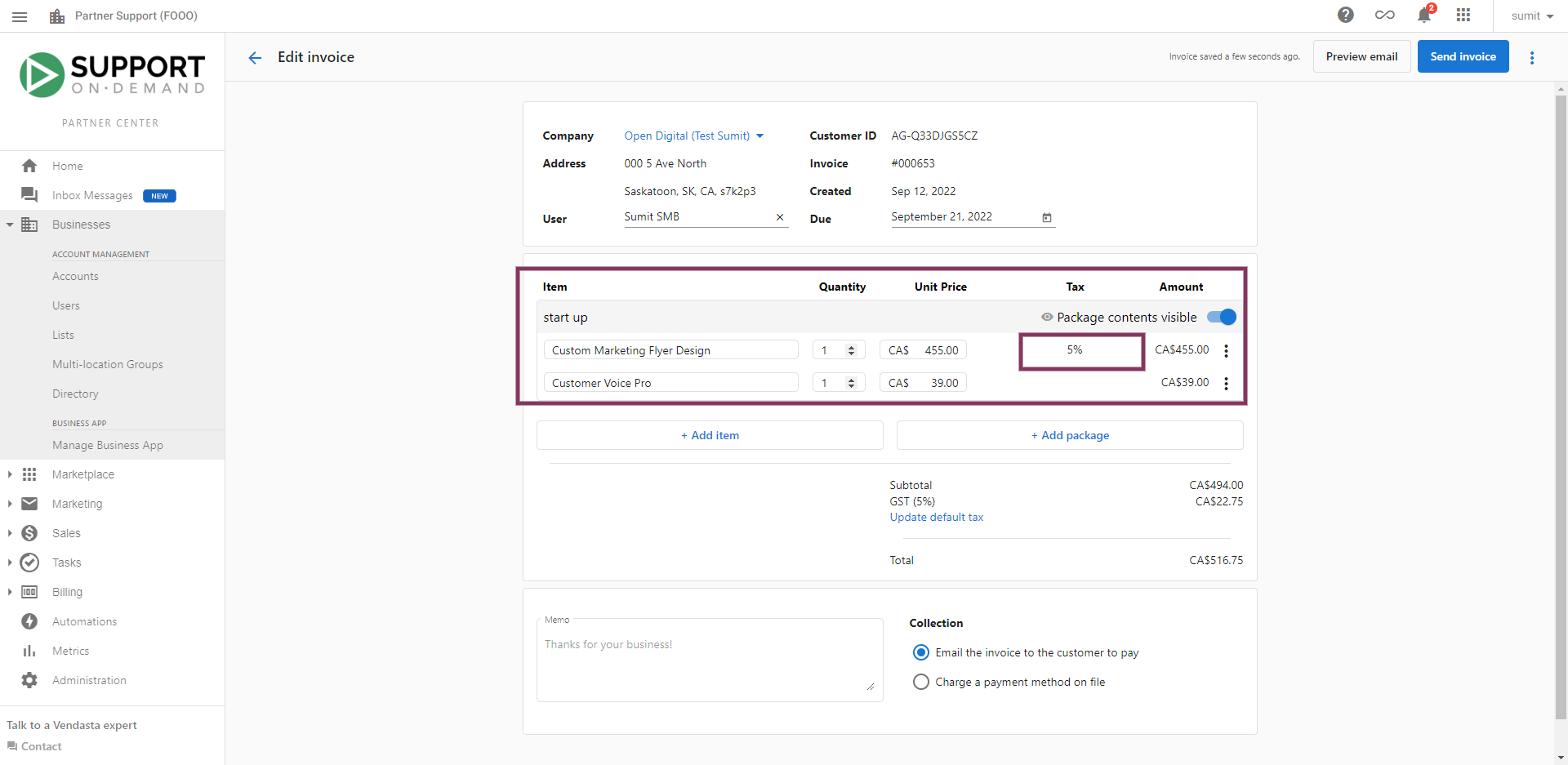 Review final tax on invoice