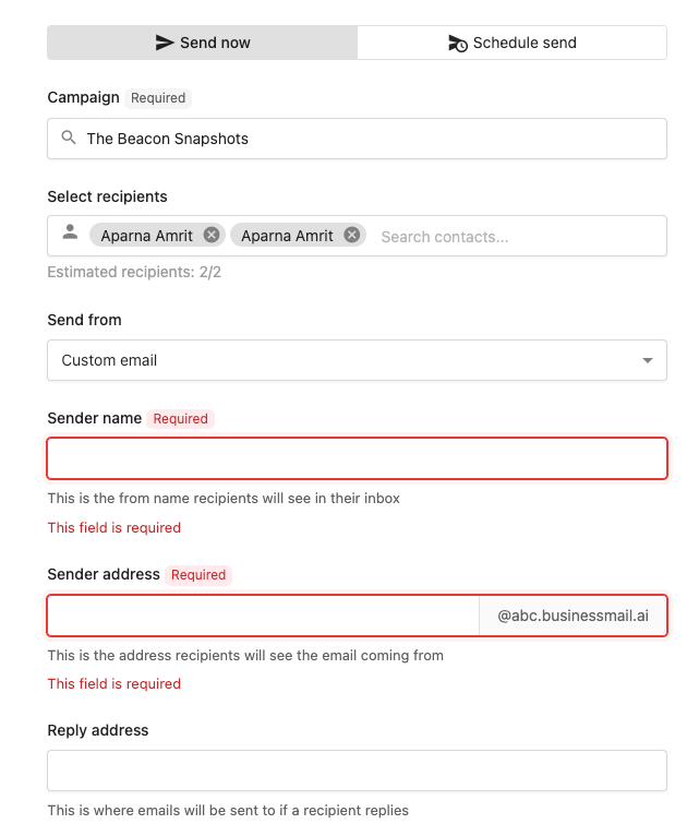 Schedule Campaigns Custom Email