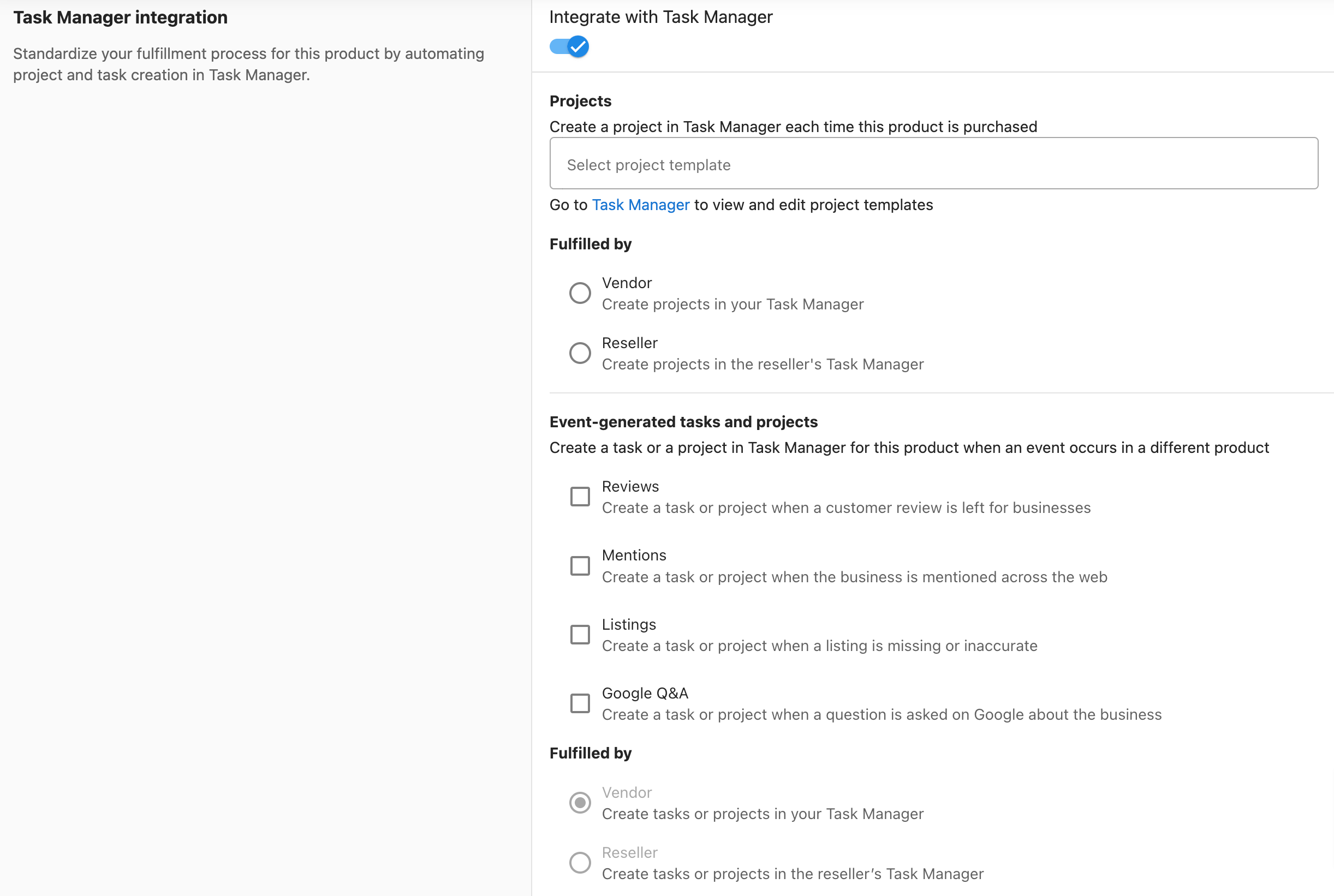 Task Manager Integration setup