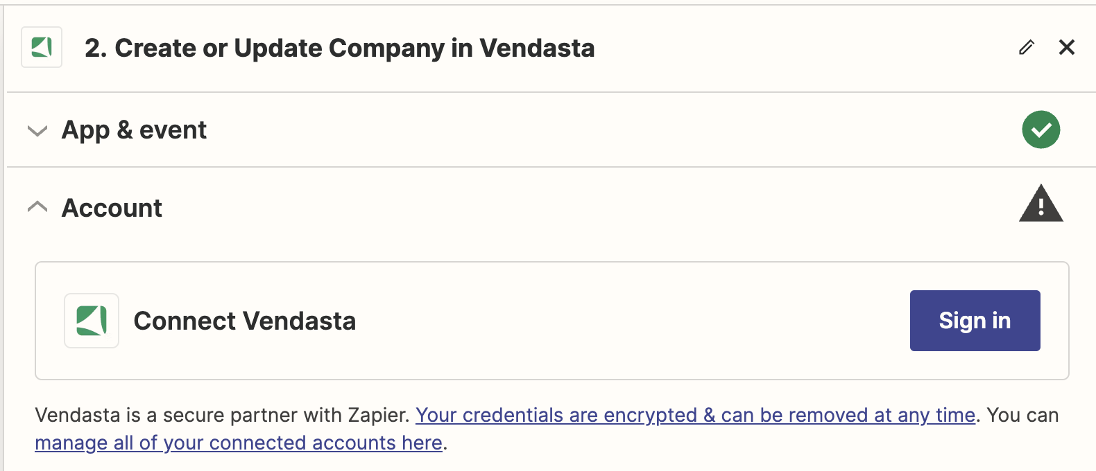 Zapier Sign In to Vendasta